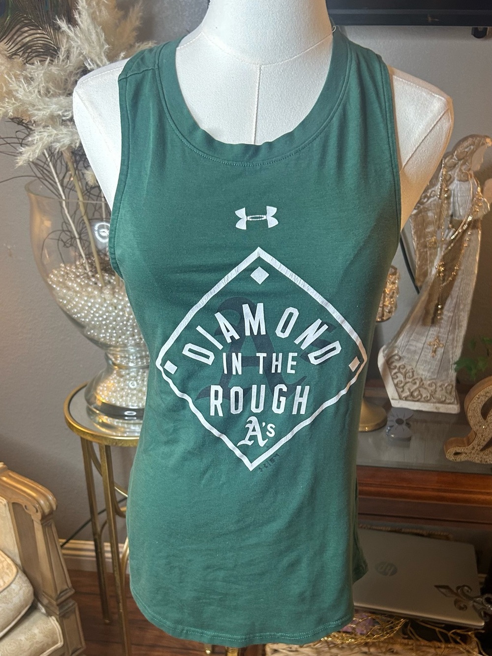Under Armour Women's Green Oakland A's 'Diamond in the Rough' Tank